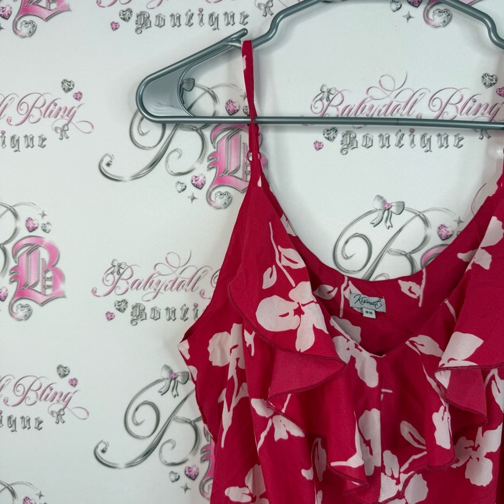 Kismet dress flowy ruffles flowers floral Vibrant Red and White Dress - Picture 7 of 13